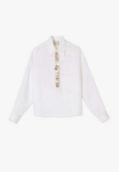 AlysiPaillette Placket Blouse - Bianco