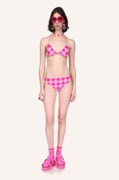 Anna SuiUtopian Gingham Triangle Bikini Set - Neon Pink