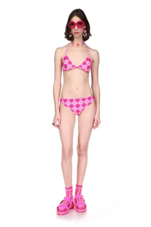 Anna SuiUtopian Gingham Triangle Bikini Set - Neon Pink - Image 2
