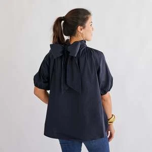 Caryn LawnRyan Bow Top - Navy - Image 2