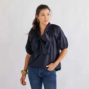 Caryn LawnRyan Bow Top - Navy - Image 4