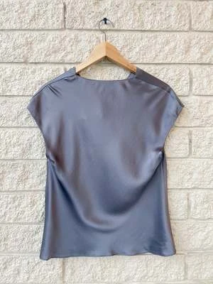 VINCECowl Neck Silk Blouse - IRIS SMOKE - Image 3