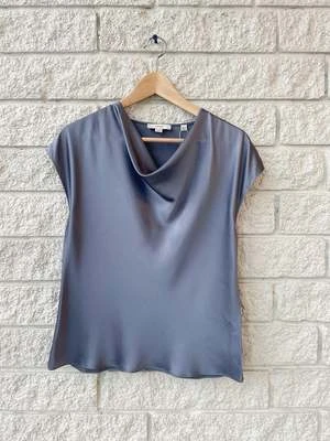 VINCECowl Neck Silk Blouse - IRIS SMOKE - Image 2