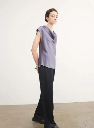VINCECowl Neck Silk Blouse - IRIS SMOKE