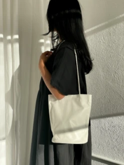 Modern WeavingDrape Oval Bucket Bag - Creme