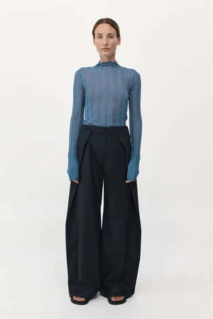 St. AgniFine Pleat Long Sleeve Top - Steel