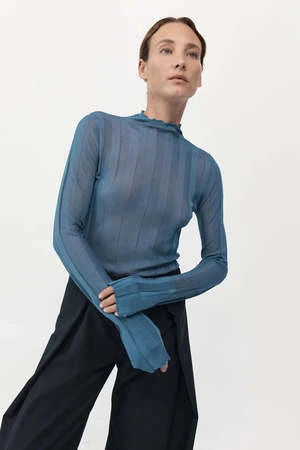 St. AgniFine Pleat Long Sleeve Top - Steel - Image 2
