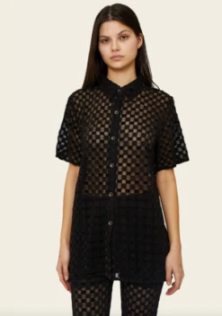 Find Me NowHarmony Checkered Mesh Button Down - Black