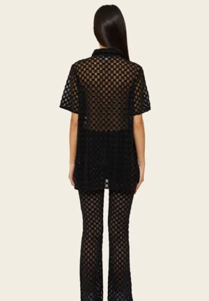 Find Me NowHarmony Checkered Mesh Button Down - Black - Image 4