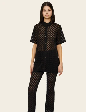Find Me NowHarmony Checkered Mesh Button Down - Black - Image 2