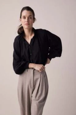 AmenteHigh Neck Tencel Blouse