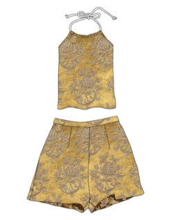3 WomenRose Silk Halter Top + Shorts Set - Gold