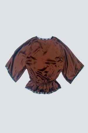 VintageSilk Lace Trim Top - Merlot - Image 2