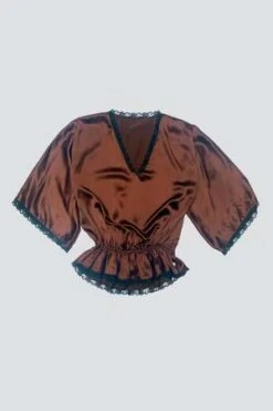 VintageSilk Lace Trim Top - Merlot