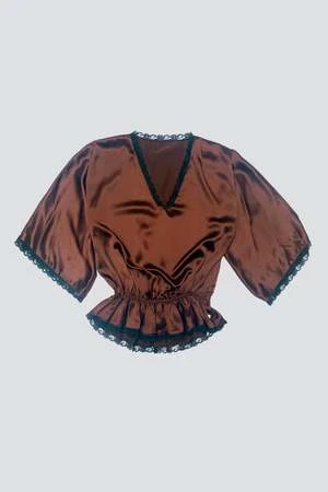 VintageSilk Lace Trim Top - Merlot