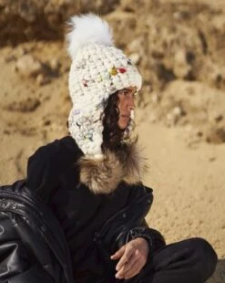 Mischa LampertXL Pom Twombly Triple Trouble Raccoon Reg Poms Beanies - Arctic White