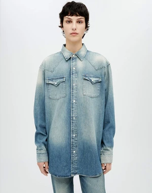 RE/DONEOversized Western Shirt - Distressed Indigo