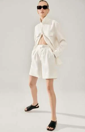 Silk LaundryTwill Double Pleated Shorts - White