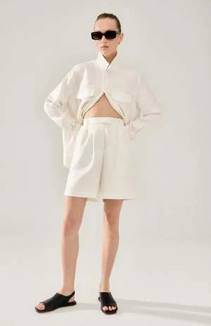 Silk LaundryTwill Double Pleated Shorts - White - Image 3
