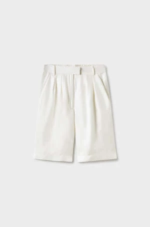 Silk LaundryTwill Double Pleated Shorts - White - Image 2