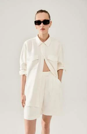 Silk LaundryTwill Double Pleated Shorts - White - Image 6