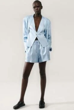 Silk LaundryTwill Slouch Shorts - Sky