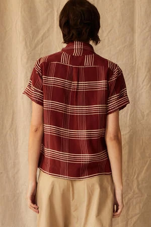 Caron CallahanWesley Shirt - Crimson Embroidered Plaid - Image 3