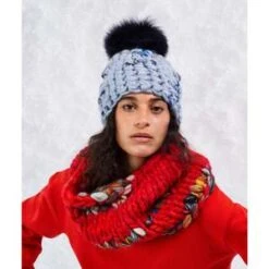 Mischa Lampertblue Frost Beanie Pomster + Navy Xl Pom