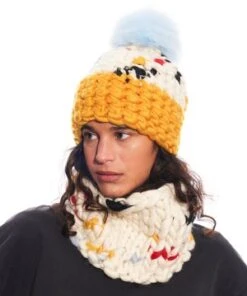 Mischa Lampertprimary Color Block Baby Blue Xl Pom Beanies - Marigold