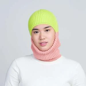 Verloopribbed Colourblock Balaclava - Lime/coral - Image 2